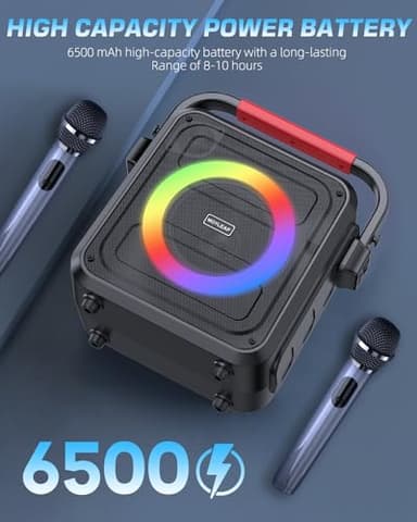 Karaoke Machine,Karaoke Machine for Adults & Kids,Portable Karaoke Speaker with 2 Wireless Microphones,PA System Supports Live/TF Card/USB/AUX//REC/TWS - Image 5