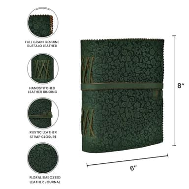 LEATHER VILLAGE Leather Bound Floral Embossed Journal for Women Men - 200 Pages, 8”X6”(A5), Green - Book of Shadows, Vintage Blank Paper Travel Diary, Notebook for Writing, Drawing, Sketchbook - Image 5