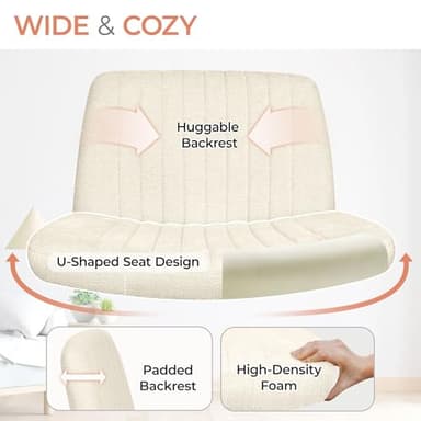 Orange Factory Criss Cross Chair No Wheel Wide Cross Legged Office Desk Vanity Chair Comfy Fabric Armless Adjustable Swivel for Home Computer Task (Beige) - Image 5