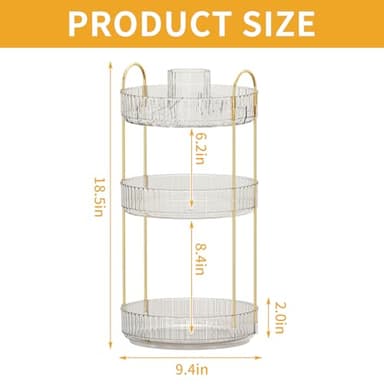 360° Rotating Makeup Organizer, Large-Capacity Skincare Make Up Storage 3 Tier Perfume Organizers Cosmetic Dresser Organizer with Makeup Brush Holder, Fits Bedroom, Bathroom, Vanity Shelf Countertop - Image 5