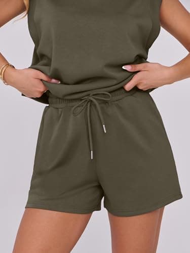 ANRABESS Two Piece Sets for Women 2025 Summer Short Lounge Set Casual Beach Vacation Outfits Spring Sweatsuits Tracksuit Army Green Medium - Image 6