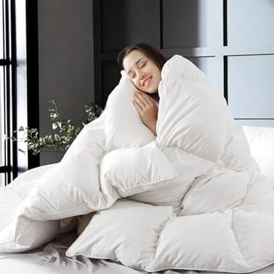 WhatsBedding Feather Down Fiber Comforter,Filled with Feather and Down Fiber, All Season White Luxury Bed Comforter,Ultra Soft 100% Cotton Duvet Insert,King Size 106"x90" - Image 1