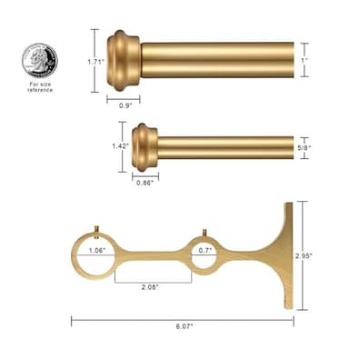 Double Curtain Rods 36-72", Warm Gold Double Rod Curtain Rods, Double Window Rods with End Cap Finials, Adjustable 1-Inch Front and 5/8 Inch Back Double Drapery Rods, Dual Curtain Rods Warm Gold - Image 4