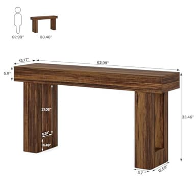 Tribesigns 63-Inch Long Console Table, Wooden Rectangular Sofa Table Behind The Couch, Farmhouse Entryway Table for Entrance, Hallway, Living Room (Rustic Brown) - Image 2