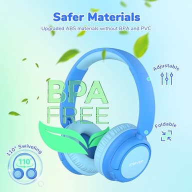 iClever BTH22 Kids Bluetooth Headphones, 60H Play Time, USB C Fast Charging, Bluetooth 5.4, AUX Cord,Safe Volume 74/85 dBA,Toddler Headphones for iPad/Tablet/Travel/School, Blue - Image 5
