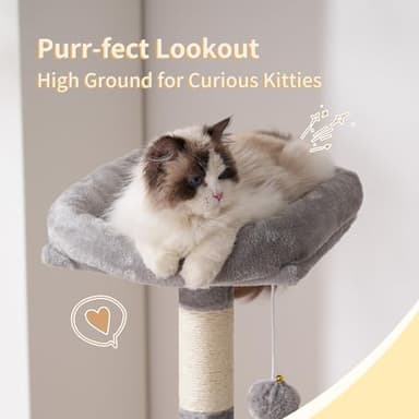Heybly Cat Tree, 49.2 Inches Cat Tower for Indoor Cats, Spacious Cat House Condo with Hidden Space,Sturdy Steel Tube,Soft Plush Top Perch,Cozy Hammock and Sisal Scratching Posts, Light Gray HCT200SW - Image 4