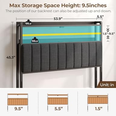 Rolanstar Headboard for Full Size Bed with Storage, 60,000 DIY Color of LED Light, Head Board with USB & Type C Port, Height Adjustable, Black Upholstered Cabeceras de Cama Comfortable Modern, Stable - Image 2