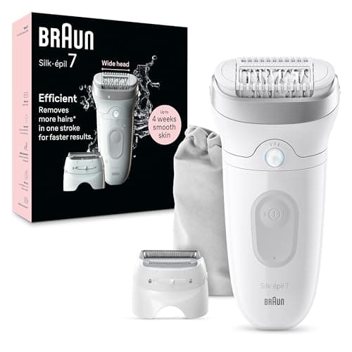 Braun Epilator Silk-épil 7, Hair Removal Device, Women Shaver & Trimmer, Wet and Dry, Wide Head, Includes Shaver Head and Trimmer Comb, SE7-041, Silver - Image 1