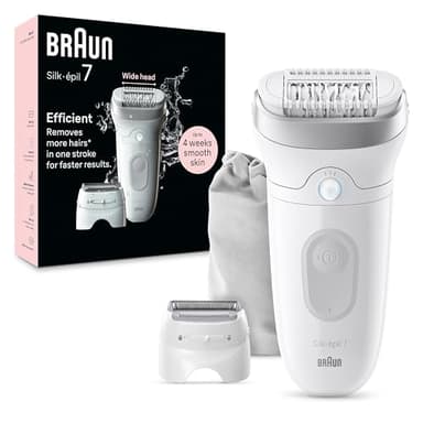 Braun Epilator Silk-épil 7, Hair Removal Device, Women Shaver & Trimmer, Wet and Dry, Wide Head, Includes Shaver Head and Trimmer Comb, SE7-041, Silver - Image 1