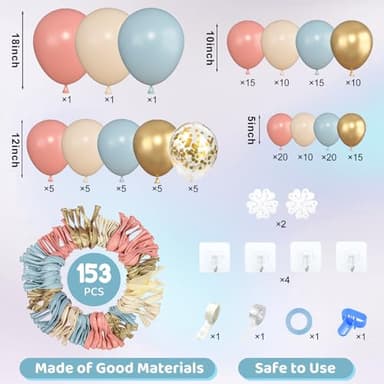 Amandir 153pcs Pink Blue Balloon Garland Arch Kit, Different Sizes 18 12 10 5 inch Dusty Pink Blue Nude Latex Metallic Confetti Gold Balloons for Gender Reveal Neutral Bear Baby Shower Decorations - Image 2