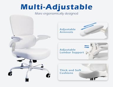 TRALT Ergonomic Office Chair - Desk Chair with Adjustable Lumbar Support Computer Chair - Mesh Comfy Chair with Flip-up Armrests - Gaming Chairs for Adults Home Office (Leather, White) - Image 4