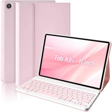 MMK Galaxy Tab A9 Plus Case with Keyboard, Samsung A9 Plus Tablet Case Keyboard (11" 2023, SM-X210/X216/X218), Wireless Detachable-Gentle Mousse Pink - Image 1