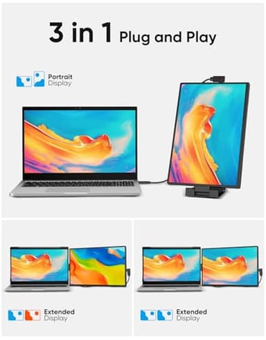 Laptop Screen Extender, 14" FHD 1200P IPS External Portable Monitor for Laptop, Plug & Play Dual Screen Monitor for 14"-17" Laptops, Compatible with Mac, Wins, Chrome, Android, Dex - Image 6