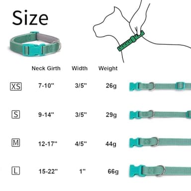 Teal Reflective Dog Collars for Medium Dogs, Highly Reflect Safety Neoprene Padded Basic Durable Soft Nylon Boy Dog Collar Adjustable for Xs Small Medium Large Male Pet Dogs, Turquoise M - Image 5