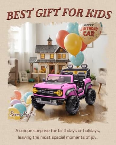 First Ride On 24V Ride on Toys for Big Kids, Licensed Ford Bronco Raptor 2 Seater Ride on Cars with Remote Control, Ride on Truck w/ 4-Wheeler Suspension, 3 Speeds, Led Lights, Bluetooth (24V, Pink) - Image 4