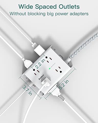 15Ft Long Surge Protector Power Strip, Addtam Extension Cord with 8 AC Outlets and 4 USB Ports(1 USB C), 3-Side Outlet Extender Strip, Flat Plug, Wall Mount, Dorm Home Office Essential, ETL Listed - Image 4