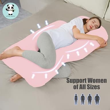 HIPHOP PANDA U-Shaped Pregnancy Pillow for Sleeping - Full Body Maternity Support Pillow with Removable Cover - Comfort for Back, HIPS, Legs, Belly - 57 Inch for Pregnant Women, Pink - Image 4