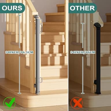 Babepai Retractable Baby Gates Extra Wide | 55" Wide x 38" Tall Dog Gates for Stairs | Indoor/Outdoor Use | Child Gates for Doorways, Deck, Porch, Hallways, Patio - Gray - Image 3
