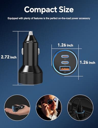 for iPhone 15/16 Pro Max Car Charger, 72W 3-Port Fast USB C Car Charger Power Cigarette Lighter Adapter with 2x3FT USB C to C Cable for iPhone 15/15 Plus/15 Pro Max/16/16 Pro Max, iPad Pro/Air/Mini - Image 8