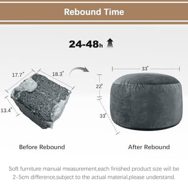 ILPEOD 3 Feet Bean Bag Chair - BeanBag Chairs for Adults, Living Room Furniture Sofa with Soft Micro Fiber Cover, Round Fluffy Couch for Bedroom College Dorm - Grey - Image 6