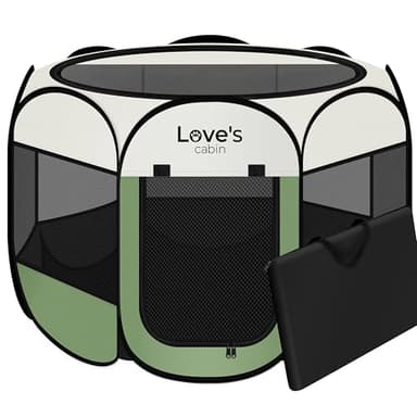 Love's cabin Pet Puppy Dog Playpen, Medium Dog Tent Crates Cage Indoor/Outdoor, Portable Playpen for Cat, Foldable Pop Up Dog Kennel Playpen with Carring Case, Removable Zipper Top, Olive Green - Image 1