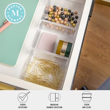 Martha Stewart Brody Desktop Storage Organizer, Stack and Slide Plastic Organizer Tray, Organizer for Office, Kitchen, or Vanity, 3" x 3.75", Clear - Image 3
