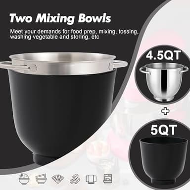 Kitchen in the box Stand Mixer, 4.5QT+5QT Two bowls Electric Food Mixer, 10 Speeds 3-IN-1 Kitchen Mixer for Daily Use with Egg Whisk,Dough Hook,Flat Beater (Onyx Black, 5QT) - Image 5
