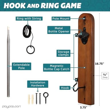 Play Platoon Hook and Ring Game with Extendable Pole Bottle Opener & Magnetic Cap Catch - Ring Toss Game for Adults - Wall Mounted Games for Room, Basement, Garage, Outdoor Patio & Bar Man Cave Decor - Image 3