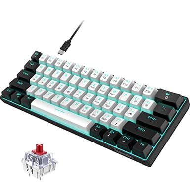 Snpurdiri 60% Wired Mechanical Gaming Keyboard, Ice Blue LED Backlit 61 Keys Mini Wired Office Keyboard for Windows Laptop PC Mac (Black-White, Red Switches) - Image 1