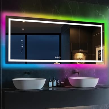 Antok 28"x 60" LED Bathroom Mirror with Lights, Anti-Fog, Dimmable, Lighted Vanity Mirror with Tempered Glass, Memory Function, 11 Light Modes, Safe Use, Horizontal, Vertical - Image 2