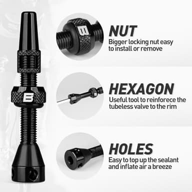 BWSHLF Tubeless Presta Valve Stem 40/44/55/60/65/80/100 mm, Super Light Alloy Presta Valve Stem Kit with Valve Core Remover Tool and Valve Stem Caps - Multiple Color and Size Options(Pair) - Image 2