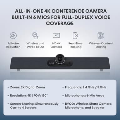 Enther & MAXHUB Video Conference Camera,4K Smart All-in-One Webcam, Microphone and Speaker,120°Wide-Angle,Automatic Speaker Focus,Smart Video&Audio Conferencing System for Small&Huddle Meeting Rooms - Image 2
