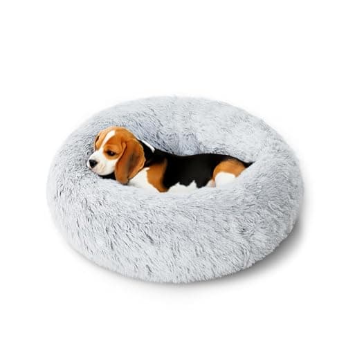 OlaPhum Calming Dog Bed for Small Dogs and Indoor Cats - Washable Puppy Bed, Anti-Anxiety Donut Fluffy Faux Fur Comfort Pet Bed (Light Grey, 20") - Image 1