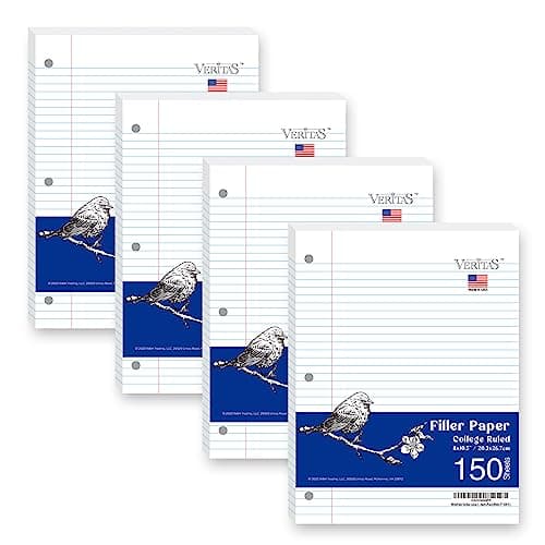 WritePads Notebook Paper College Ruled Loose Leaf Paper, Standard 8"x10-1/2",3 Hole Punched Binder Paper For 3 Ring Binder,150 Sheets/Pack, 4 Pack, White, MADE IN USA - Image 1