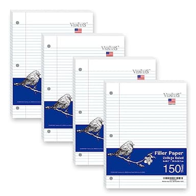 WritePads Notebook Paper College Ruled Loose Leaf Paper, Standard 8"x10-1/2",3 Hole Punched Binder Paper For 3 Ring Binder,150 Sheets/Pack, 4 Pack, White, MADE IN USA - Image 1