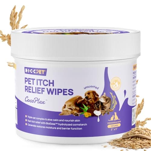 HICC PET Itch Relief Wipes for Dogs & Cats, Rapidly Relieves Itching, Soothes Hot Spots and Skin Irritations, Hypoallergenic Hot Spot Treatment Cleaning Wipes, Alleviate Dry Itchy Skin - 100 Count - Image 1