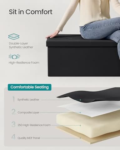 SONGMICS MAZIE Collection - 43 Inches Folding Storage Ottoman Bench, Ottoman with Storage, Foot Rest Stool, Load 660 lb, for Living Room, Synthetic Leather, Black ULSF701 - Image 6