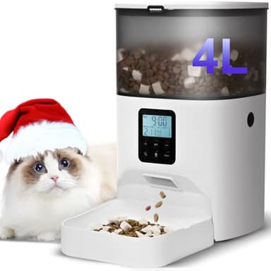 Automatic Cat Feeder, 4L Cat Food Dispenser with 10s Voice Recorder, Pet Feeder up to 8 Meals per Day, Timed Dog Feeder with Dry Food Sealed Ring (White, 4L-Basic) - Image 1