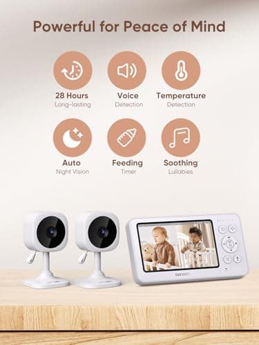 bonoch 4.3" Baby Monitor with 2 Cameras, 720p Split Screen Monitor with Camera and Audio, 28hour Battery, Video Baby Monitor No WiFi, VOX Mode, 2 Way Audio, Auto Night Vision, 2X, 3X, 4X Zoom - Image 6