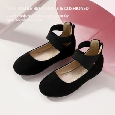 Hehainom Girls Dress Shoes Toddler Little Kids Gracy Ballet Mary Jane Ballerina Flats with Elastic Ankle Strap Black Suede - Image 6