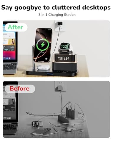 5 in 1 Wireless Charging Station for Apple,Mag-Safe Charger with Alarm Clock Night Light for Multiple Devices,Nightstand Charging Station for iPhone 17/16/15/14/13/12,Apple Watch Series,Air-Pods - Image 7