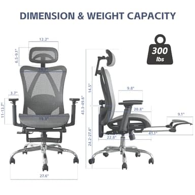 DFLIVE Ergonomic Office Chair, SGS Certified Gas Cylinder, 400 LBS Capacity, Retractable Footrest, Office Chair with Adjustable Lumbar Support, Gaming Chair, Mesh Office Chair - Image 2