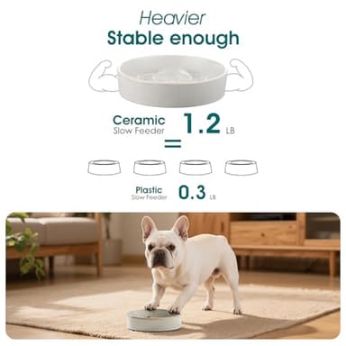 vancasso Slow Feeder Dog Bowl, 0.6 Cups Ceramic Dog Food Dish for Fast Eaters Small Breed, Puzzle Bowl for Small Dogs and Cats, Light Gray - Image 7