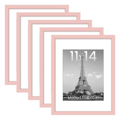 upsimpes 11x14 Picture Frame Set of 5, Display Pictures 8x10 with Mat or 11x14 Without, Wall Gallery Photo Frames, Pink - Image 1