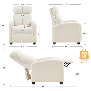 Topeakmart Fabric Recliner Chair Adjustable Modern Single Sofa Chair with Pocket Spring Living Room Bedroom Home Theater Ivory - Image 3