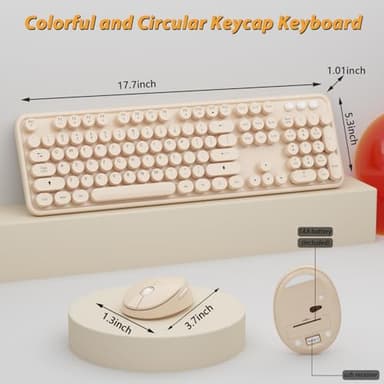 Kootop Wireless Keyboard and Mouse Combo, Cute Colorful 104 Keys Typewriter Retro Round Keycaps Keyboard for PC Laptop,Desktop,Windows, Home and Office Keyboards Coffee - Image 6