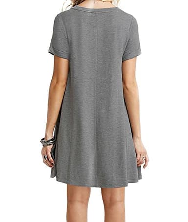 MOLERANI Women's Casual Plain Simple T-Shirt Loose Dress(Gray,M) - Image 2