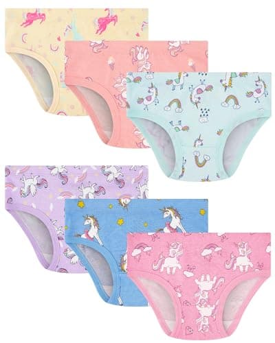 JAHSIYI Girls Underwear Size 6 100% Cotton Toddler Panties 6T Stretch Briefs Kids Clothes Unicorn Underpants 6 Pack Cute Undies Small 6X 5-6 Years Old - Image 1