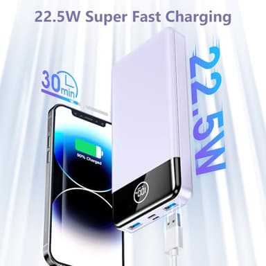 Portable Charger, 33800mAh Power Bank, 22.5W Fast Charging Battery Pack with USB C/USB A Output, Portable Phone Charger for iPhone 15/14/13 Pro Samsung Google Android Cell Phone etc(Purple) - Image 2