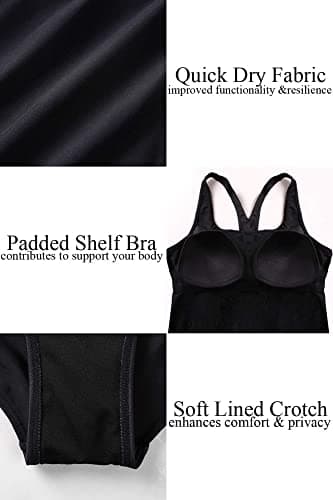 beautyin Women Sport Racing Bathing Suit Trainning Swimsuit One Piece Swimwear S Black and Red - Image 5